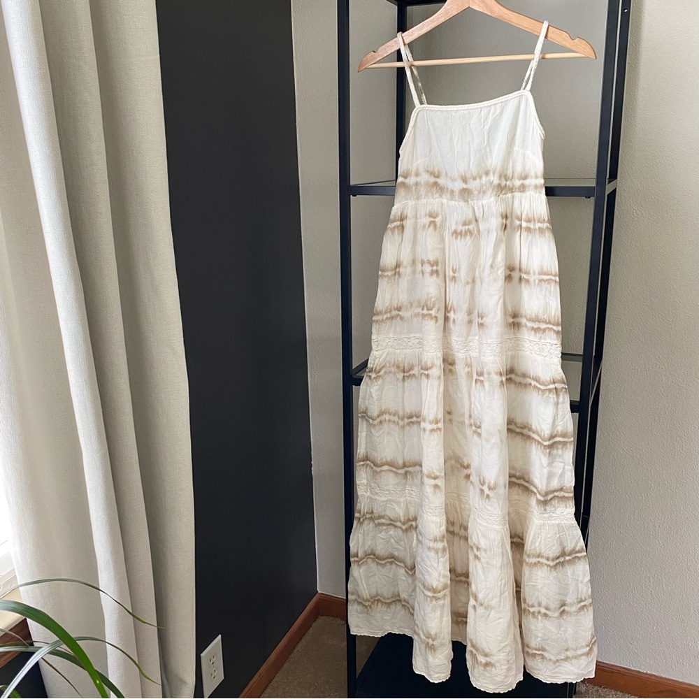 Aerie Cream and Brown Tie-Dye Midi Dress